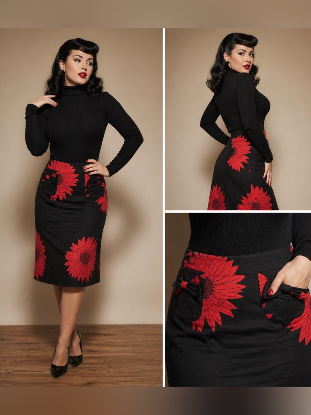 NWT Size 4 Grace Dane Lewis Workshop Black and Red/Sky Pencil Skirt